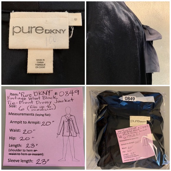 “Pure DKNY” Black Velvet Jacket Bow-Tie Closure Gorgeous size 6 - Picture 11 of 12